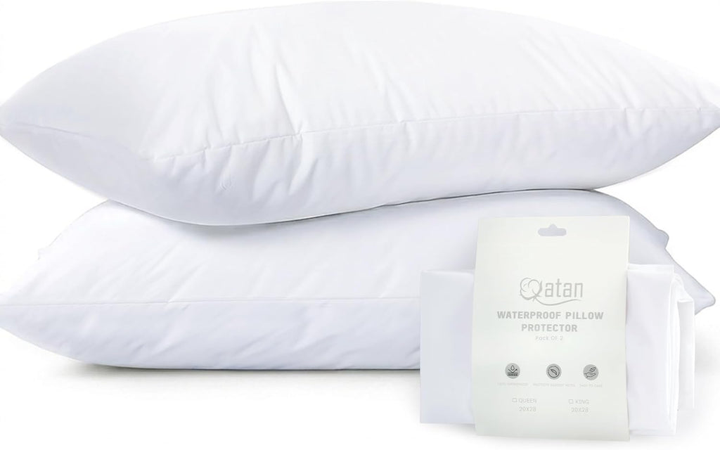 Waterproof Standard Size Pillow Protectors Set of 2 – Soft Microfiber Zippered Pillow Case Protector, Noiseless Breathable TPU Backed…