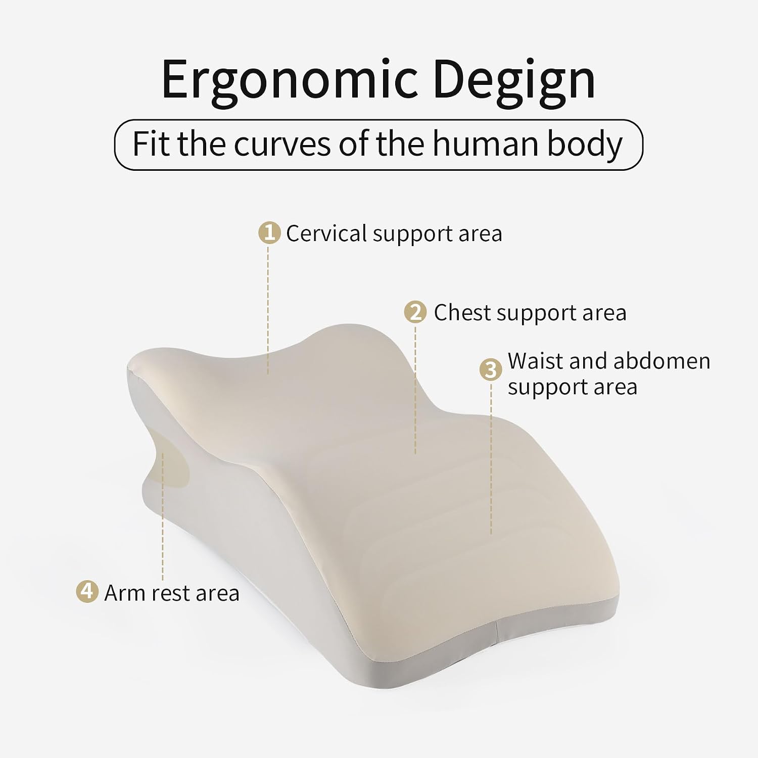 YouBath Reading Prone, Ergonomic Back Support Pillow for Bed Sitting Up Prone Pillow Face Down Sleep, Resting, Relaxing Back, White White