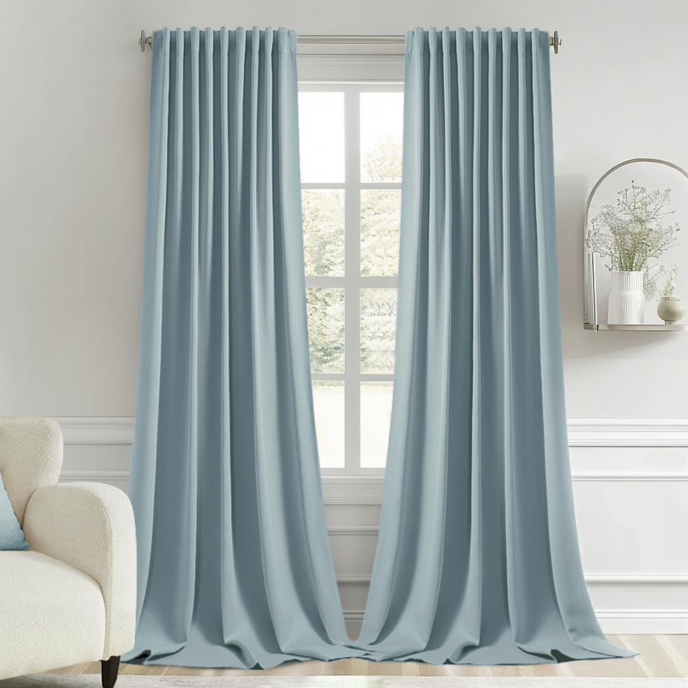 Miulee Slate Blue Back Tab Blackout Curtain 96 Inch Long 2 Panels Set for Bedroom, Rod Pocket/Pinch Pleat Thermal Insulated Living Room Dar…