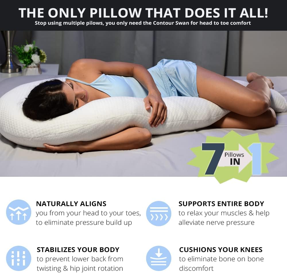 Contour Swan Body Pillow w/Pillowcase Cool XL - As Seen on TV (Pack of 2)