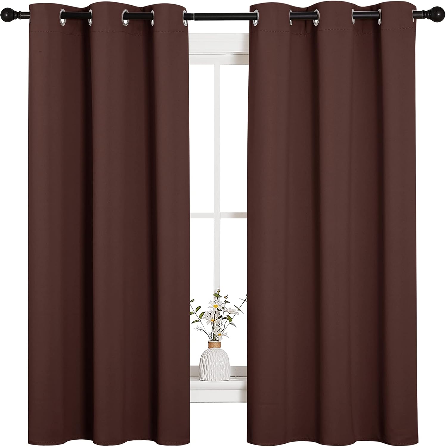 NICETOWN Nursery Essential Thermal Insulated Solid Grommet Top Blackout Curtains, Home Decoration Privacy Curtains for Bedroom (Chocolate…