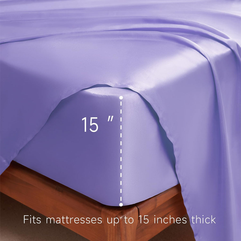 Golal Satin Sheets King Size - 4 Pieces Luxury Silky Soft Bed Sheets, Wrinkle-Free Lavender Satin Silk Sheet Set with 1 Deep Pocket Fitted…