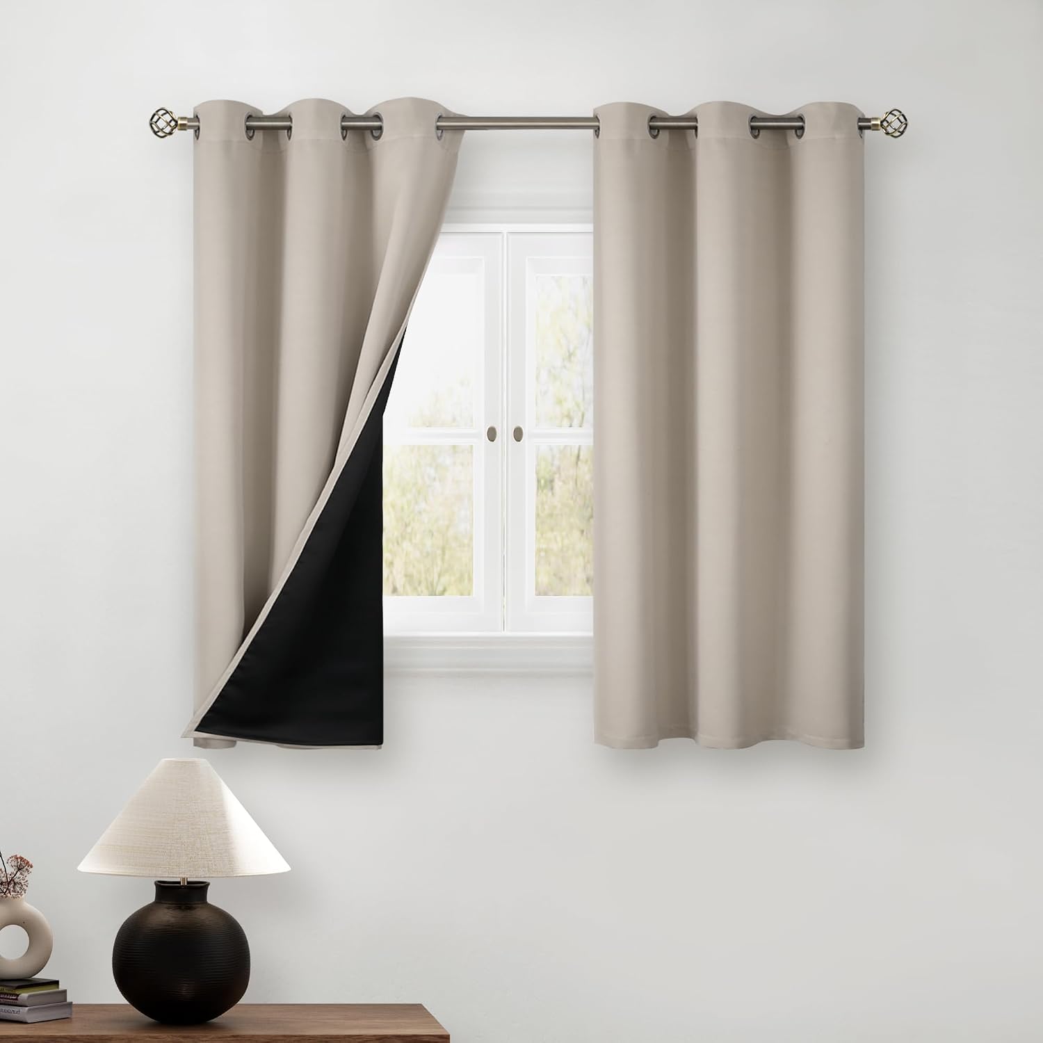 BGment Short 100% Blackout Curtains for Bedroom, Thermal Insulated Energy Efficiency Noise Reducing Grommet Curtains 45 Inch Length with Li…