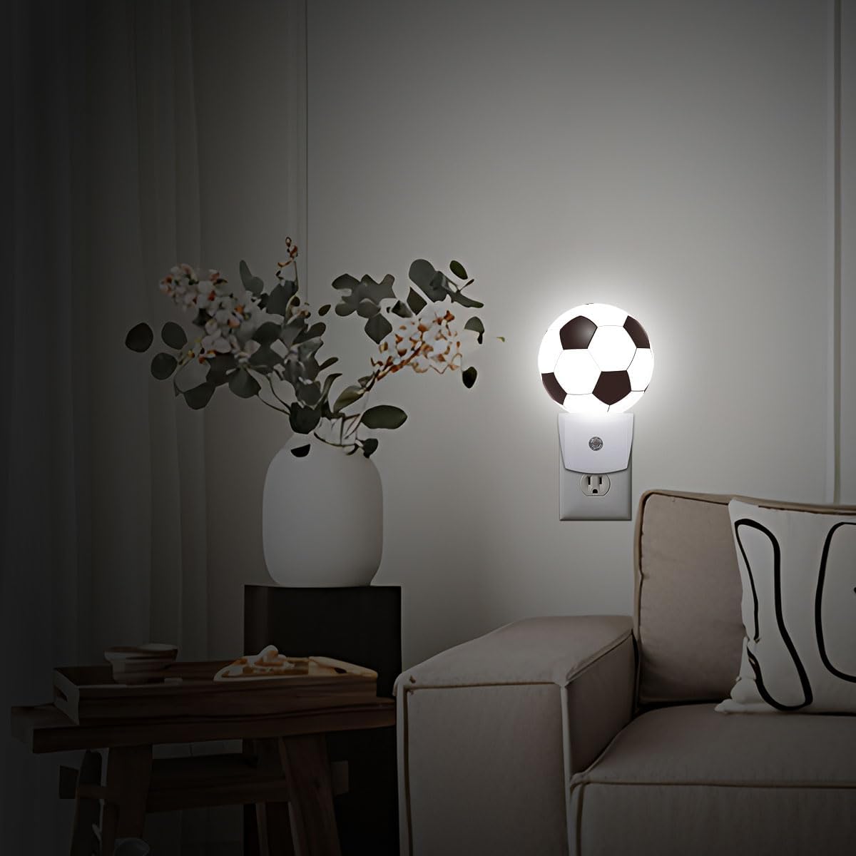 Football Plug in Night Light Auto Light Round Lamps Energy Saving Gift for Women Men Friends