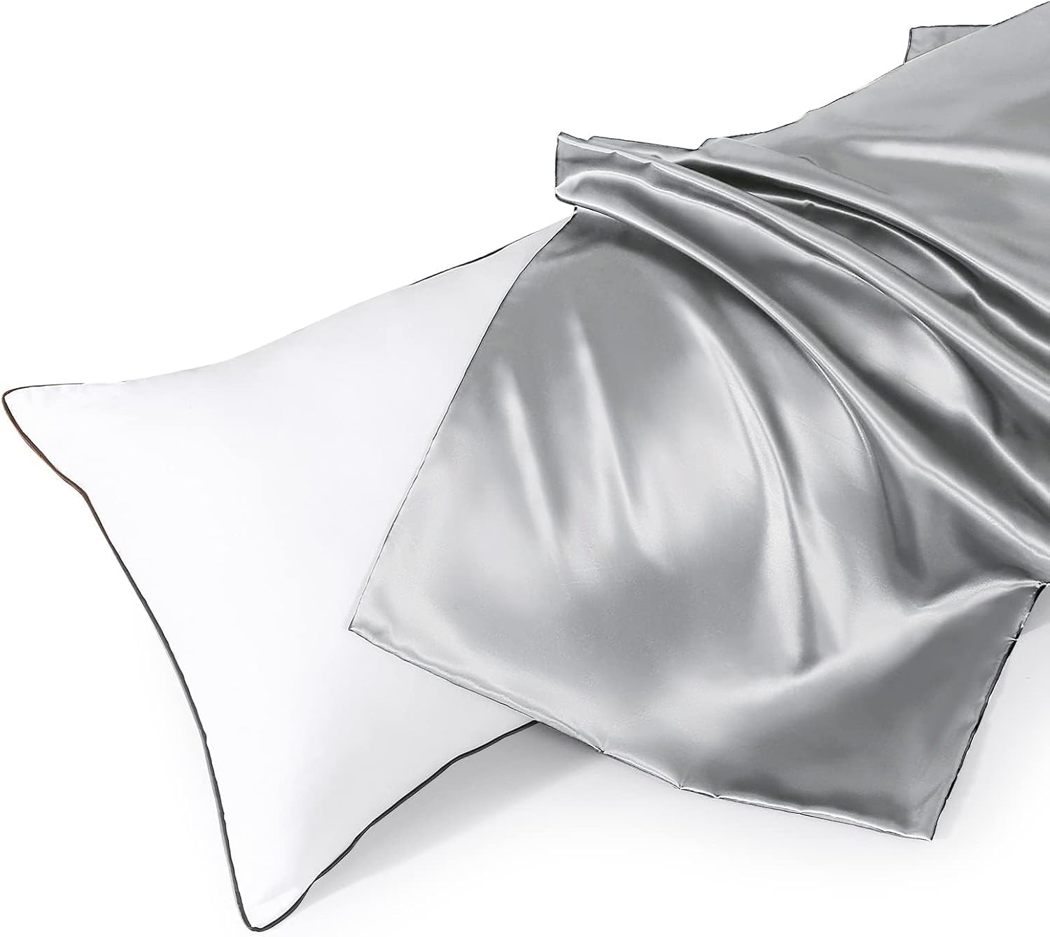 Huxmeyson Body Pillow with Satin Pillowcase, Body Pillow for Adults, Removable Cover, Silver Grey (20"x54") Silver