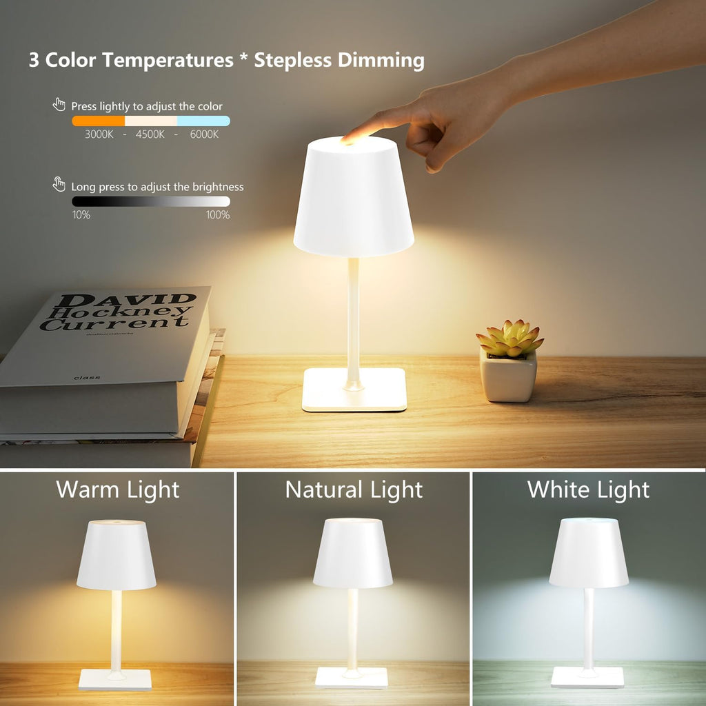 Yogaret White Cordless Table Lamp Set of 2 for Patio Restaurant Home Dinner Kitchen