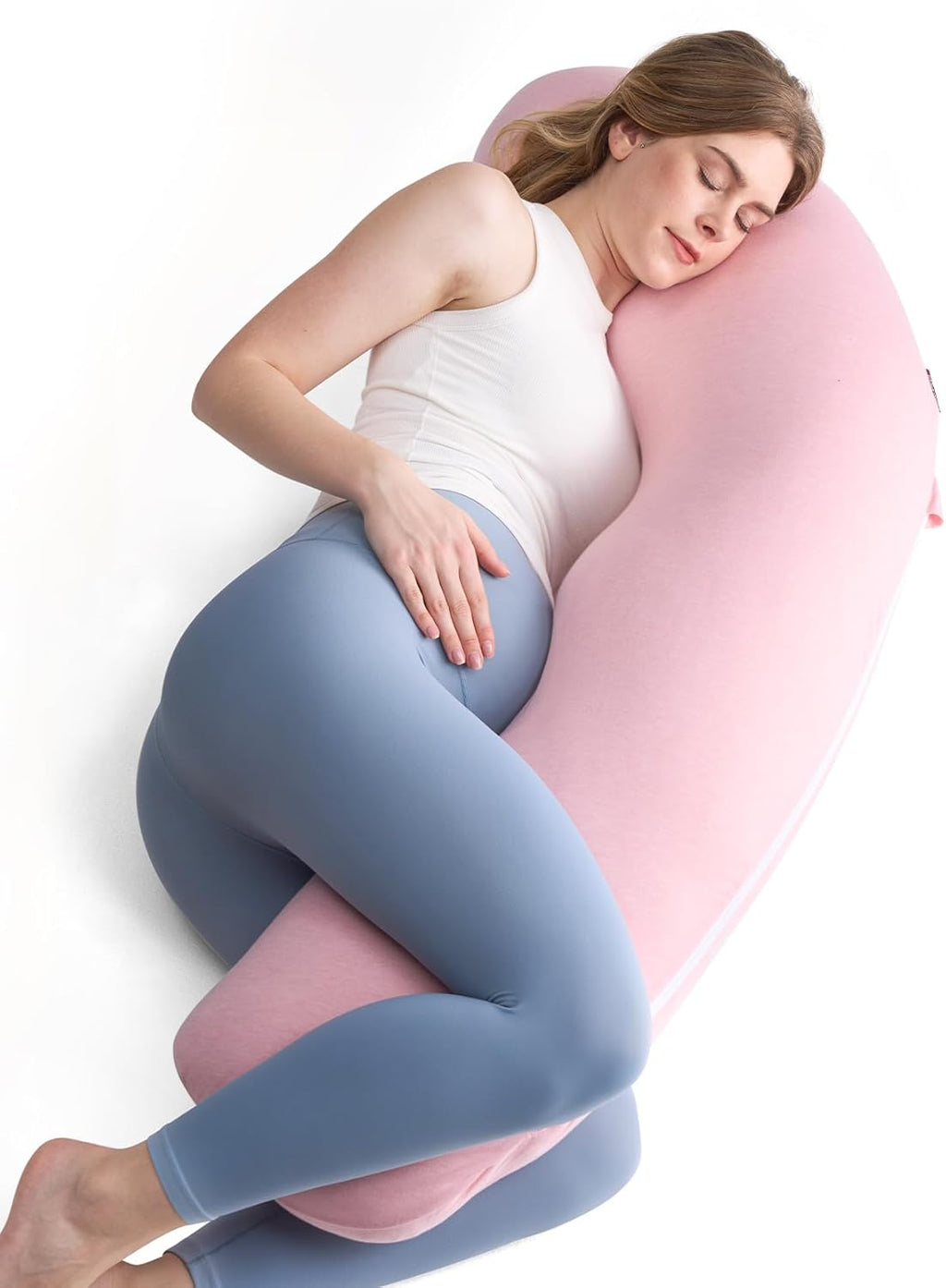 Momcozy Body Pillow for Pregnancy, J Shaped Pregnancy Pillows for Side Sleeping, Soft Maternity Pillow with Jersey Cotton Cover for Head Ne…