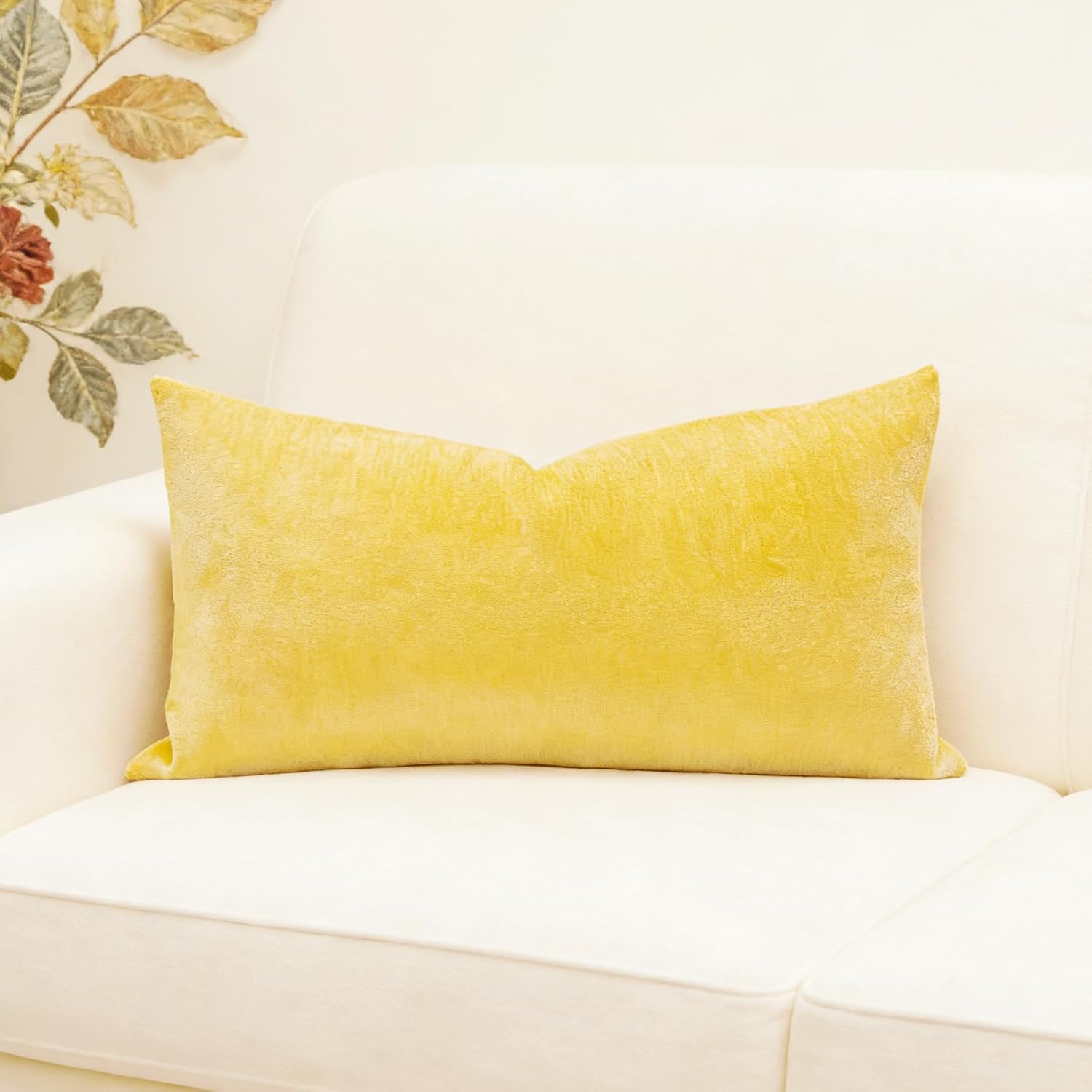 Slow Cow Chenille Rectangular Pillow Cover Pillowcase Decorative Lumbar Throw Pillow Cover for Couch Sofa 12 x 24 Inches Yellow