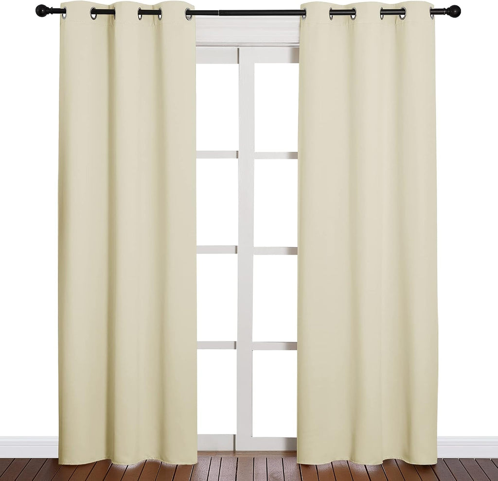 NICETOWN Long Curtains for Windows, Eyelet Top Room Darkening Panels/Drapes for Living Room (Beige, 2 Panels, W42 x L84 inches)