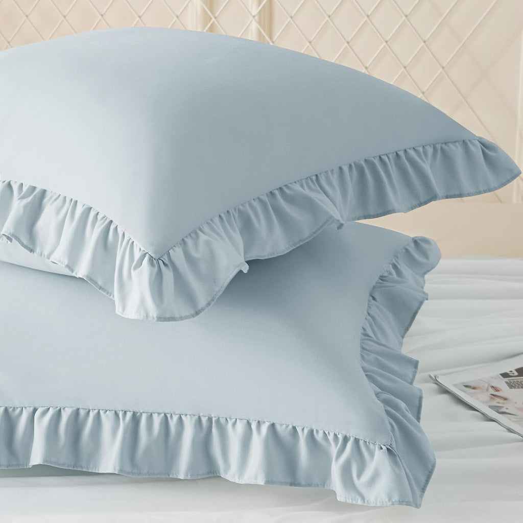 KKJIAF Ruffle Pillow Cases 22x22 Inches, Dusty Blue Square Ruffled Pillow Covers Set of 2, Microfiber Wrinkle Resistant Pillow Shams with…
