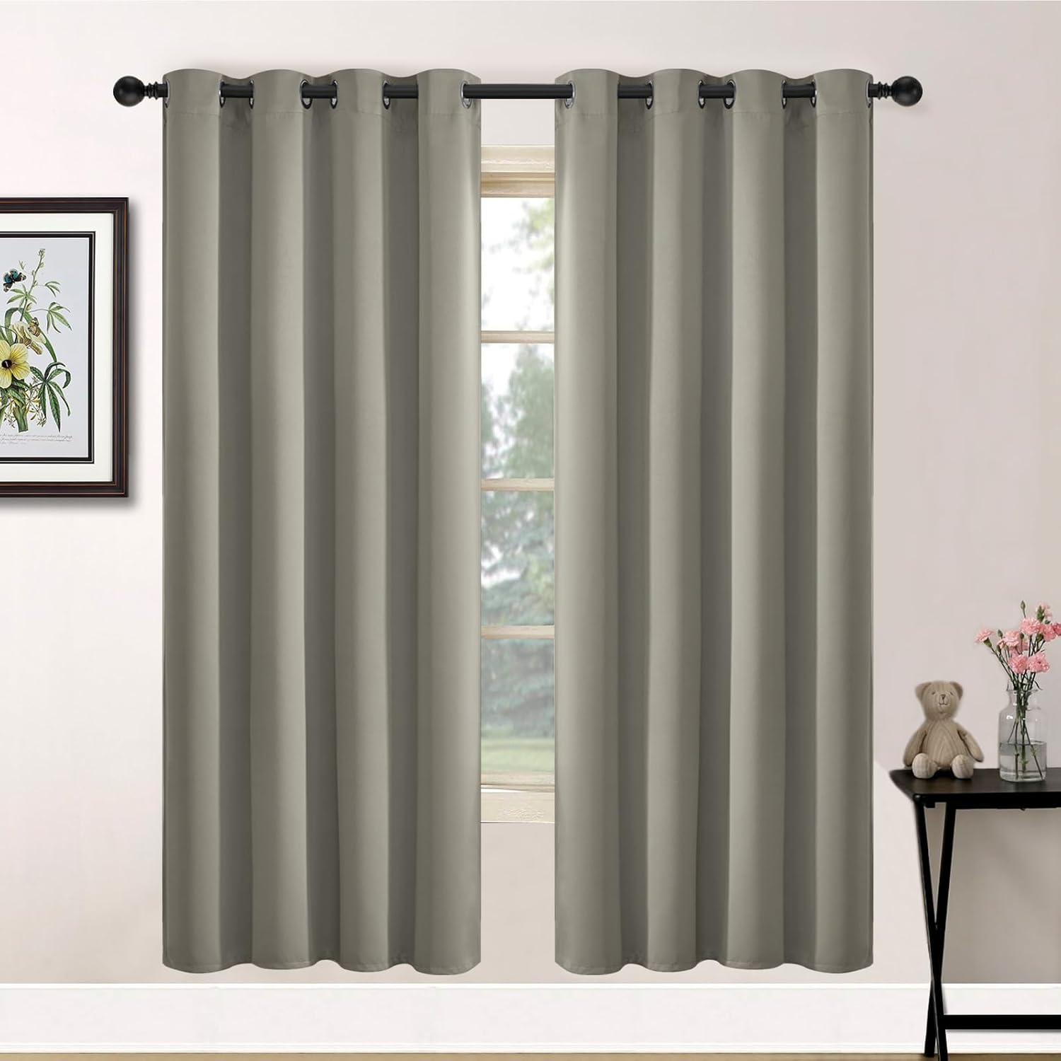 Yakamok Premium Room Darkening Thermal Insulated Curtains for Bedroom/Living Room - Classic Grommet Top (2 Panels, Taupe, 52 Inch by 72…