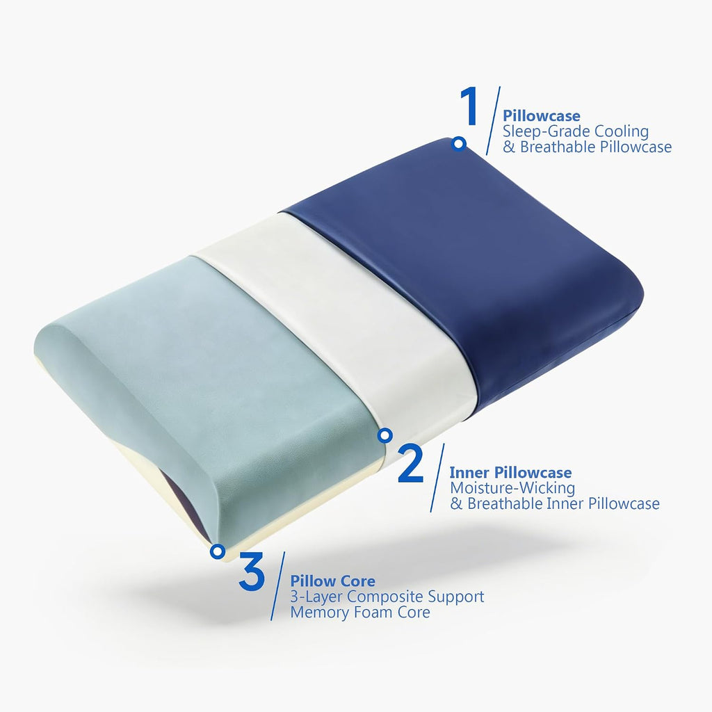 Nap Cervical Pillow for Neck, Memory Foam Pillow 3.94'' Medium Profile, Cooling Fabric for Sleeping, Ergonomic Contour Support for Sid…