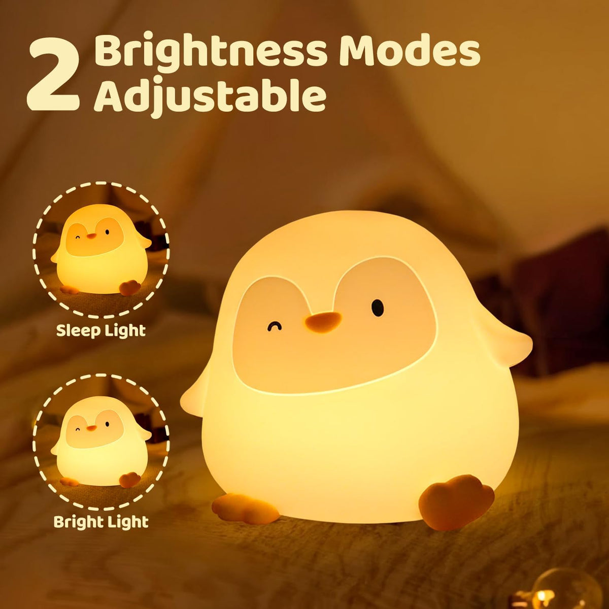 Rytinazzz Silicone Night Light for Kids, 50H Long Battery Penguin Lamp, Gift for Kids, Rechargeable Tap Control, Soft Dimmable Bedside…