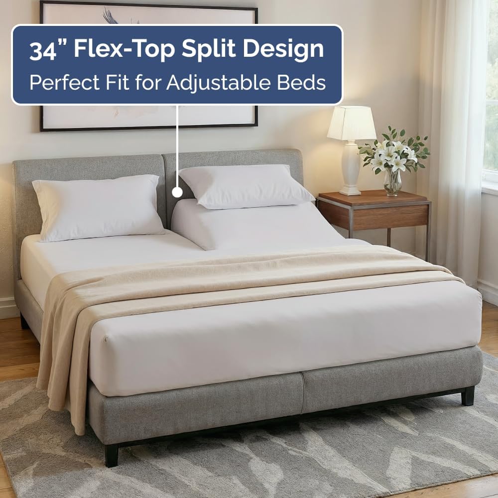 Flex Top Split Head King 4 Piece Sheet Set - Ultra-Soft, Breathable & Cooling Bed Sheets Set - Hotel Luxury Bedding for Women & Men with…
