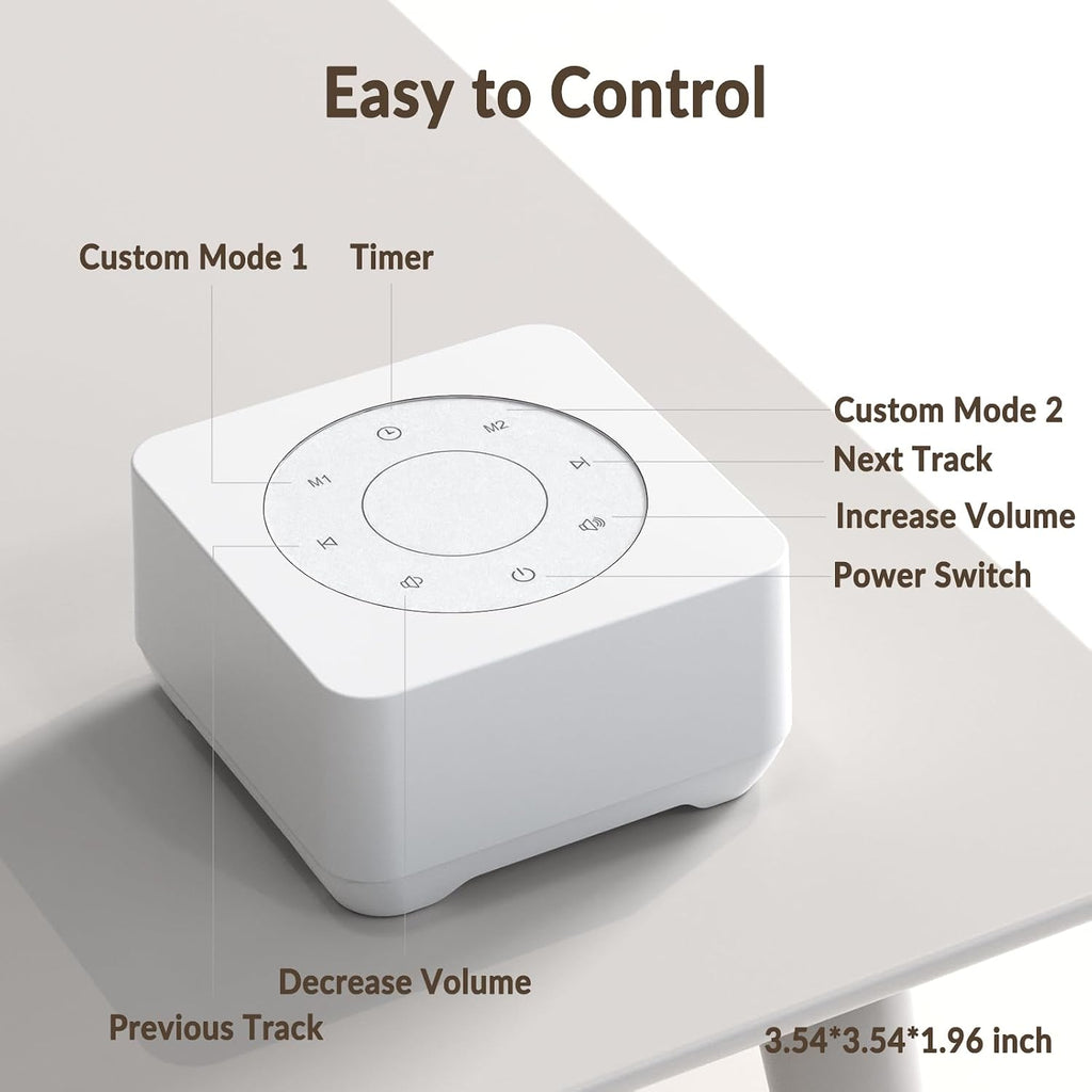 White Noise Sound Machine, Noise Machine for 20 Soothing Sounds, 2 Customizable Shortcut Buttons, Timer, Memory Function, USB-A Cable…