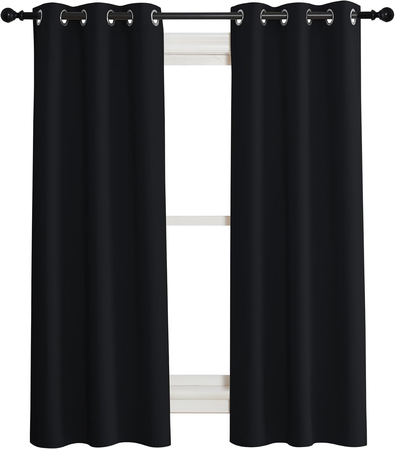 Nicetown Complete 100% Blackout Curtain Set, Black, 37" W by 40" L, Double Panels, Thermal Insulated & Energy Efficiency Window Draperies w…