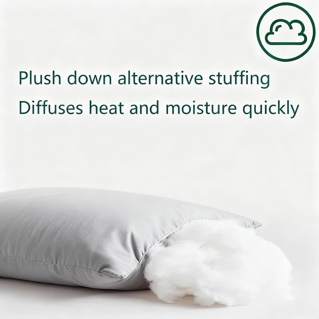 Flat Ultra Thin Bed Pillows King Size Pillow Set of 2 Extra Soft Down Alternative for Stomach Back Sleeper Light Grey 20x36inches