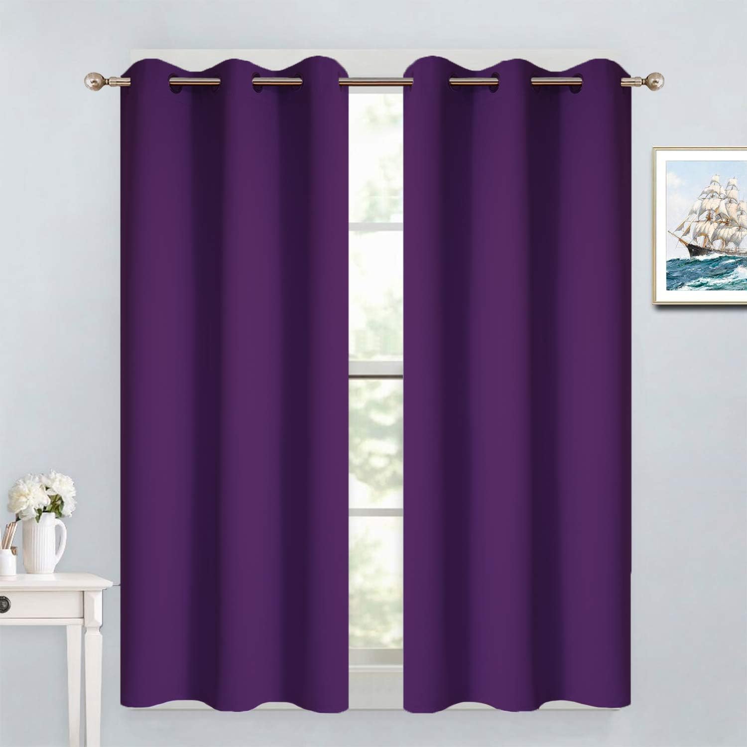 Yakamok Purple Blackout Curtains for Bedroom, Thermal Insulated Blackout Grommet Top Drapes for Living Room,38x54 Inch, 2 Panels
