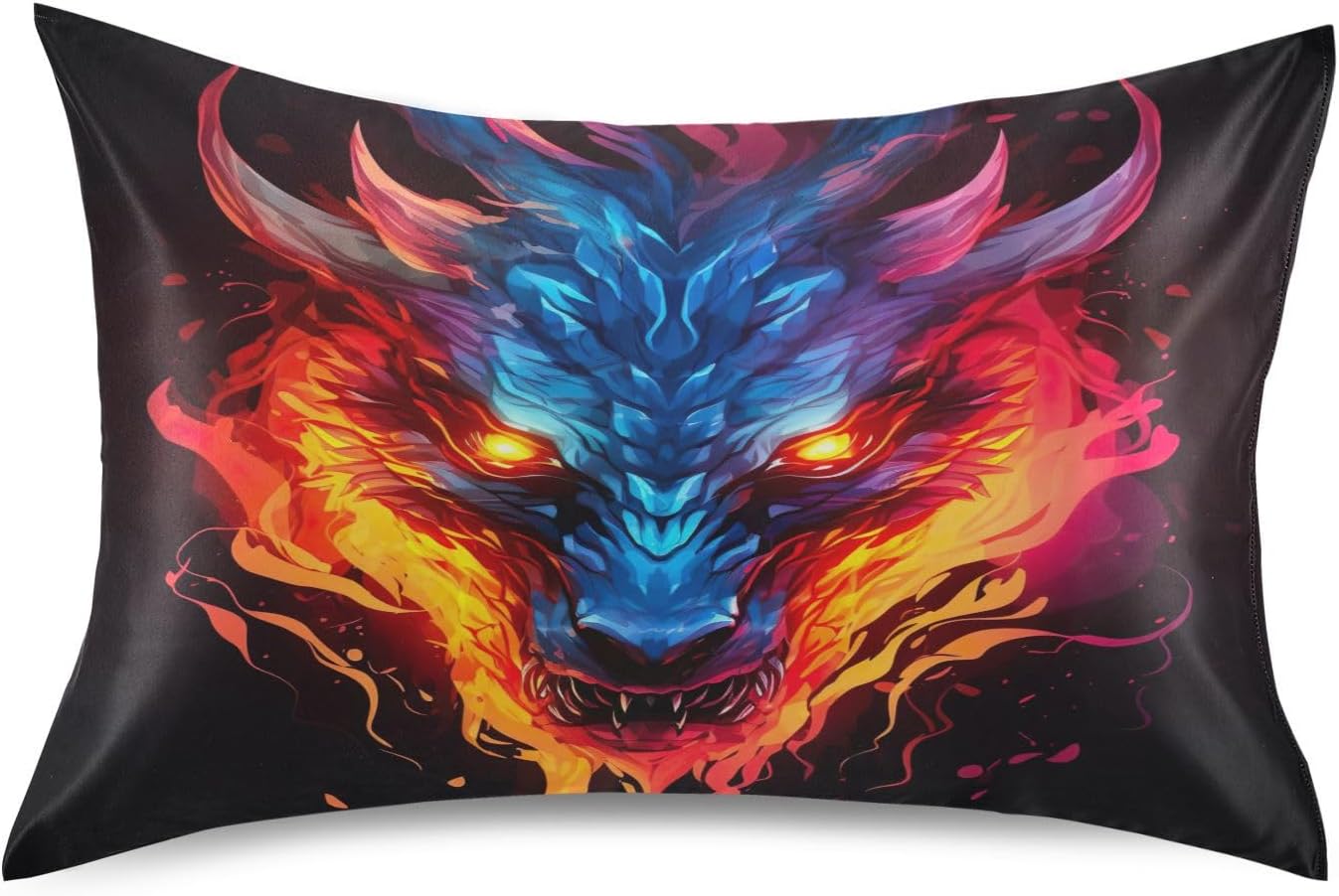 Dragon Fire Pillow Covers Silk Pillowcase for Hair and Skin Soft Breathable Smooth Cooling Satin Pillowcase Standard Size Pillow Case for…