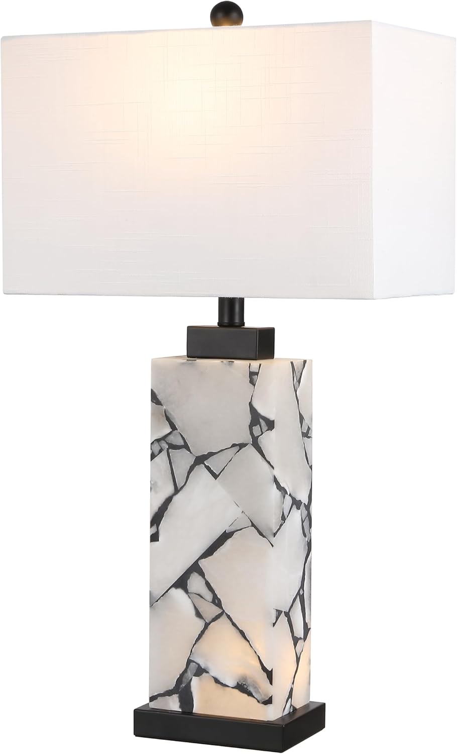 Jonathany JONATHAN Y 27.5" Black White Alabaster Rectangular Table Lamp with Night Light Contemporary Coastal Bedside Lamp for Bedroom with…