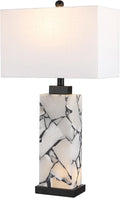 Jonathany JONATHAN Y 27.5" Black White Alabaster Rectangular Table Lamp with Night Light Contemporary Coastal Bedside Lamp for Bedroom with…