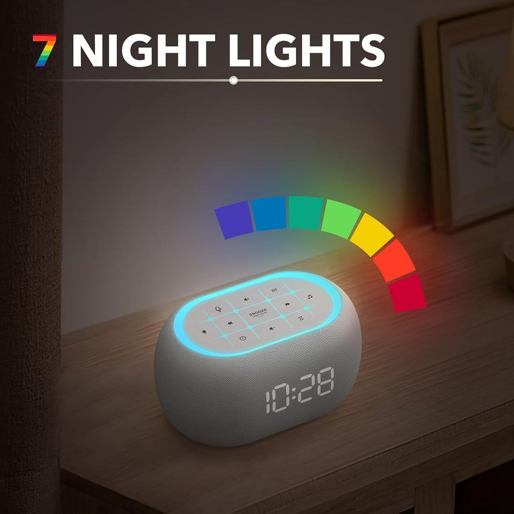 ANJANK White Noise Sound Machine Alarm Clock with Bluetooth Speaker, 21 Relaxing Sounds, 7 Night Lights,0-100% Dimmer/Sleep…