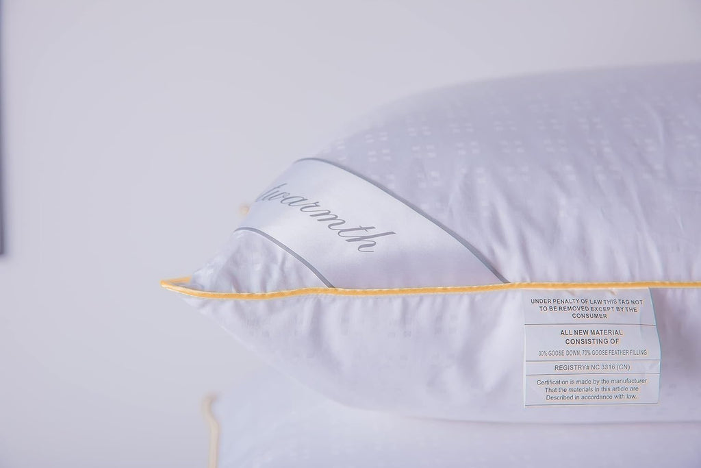Goose Down Feather Soft Pillows Queen Size One Pillow 100% Cotton Supportive Cool Bed Pillows for Back Side Stomach Sleepers