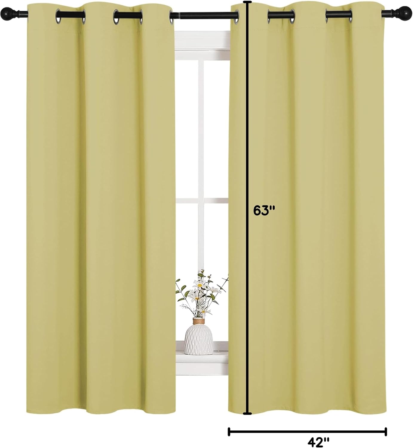 NICETOWN Paler Yellow Blackout Curtains for Bedroom (1 Pair, 42 x 63 inches), Farmhouse Thermal Insulated Room Darkening Drapes for Windows