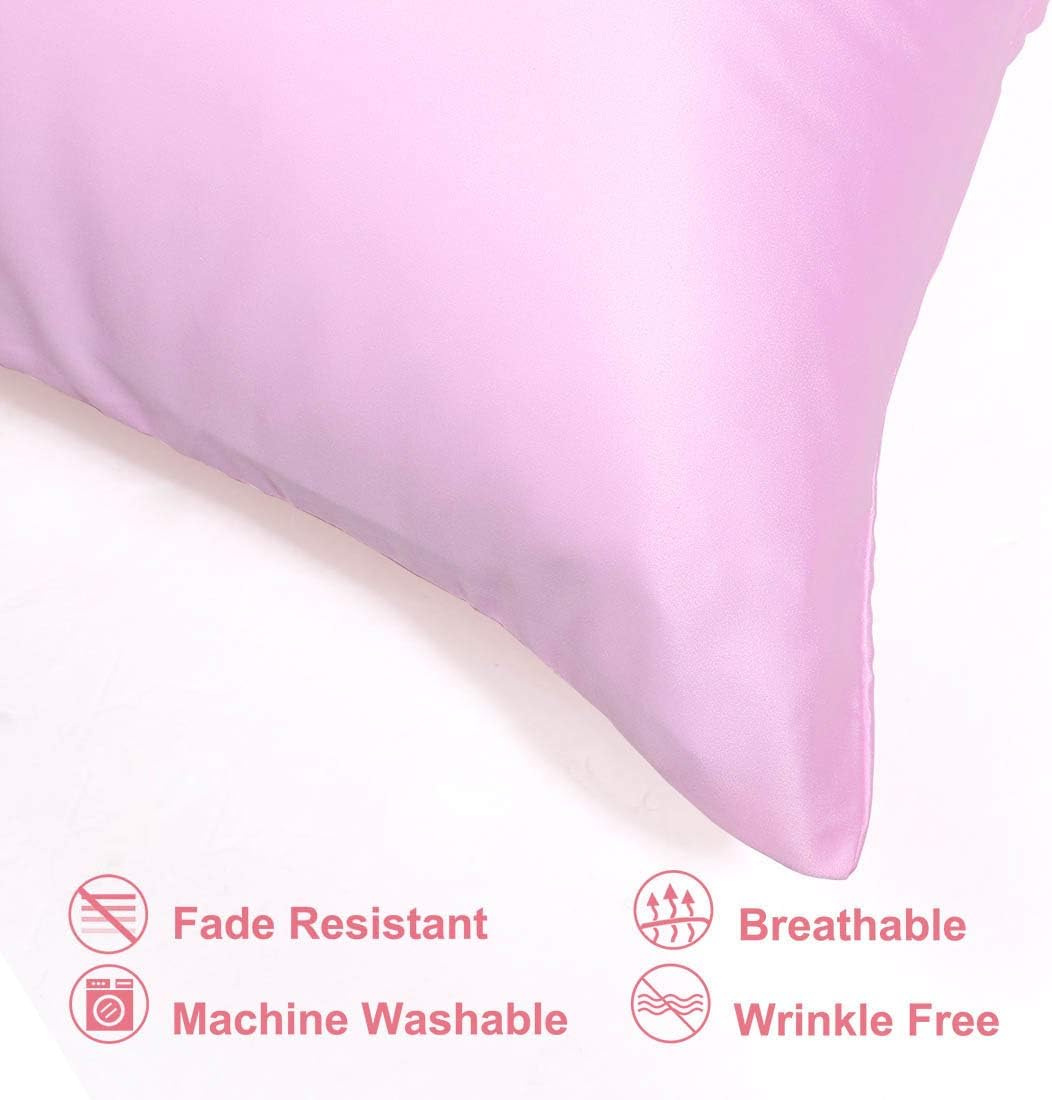 uxcell King Satin Pillowcase with Zipper, Super Soft and Luxury, Silky Pillow Cases Covers Set of 2, 21"x37", Pink