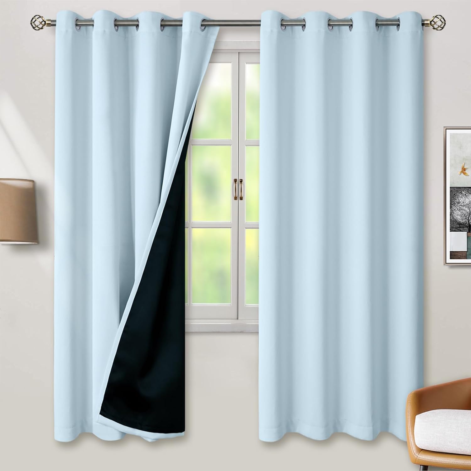 BGment Baby Blue 100% Blackout Curtains for Nursery Bedroom 72 Inch Length 2 Panels, Thermal Insulated Full Light Blocking Grommet Noise Ca…
