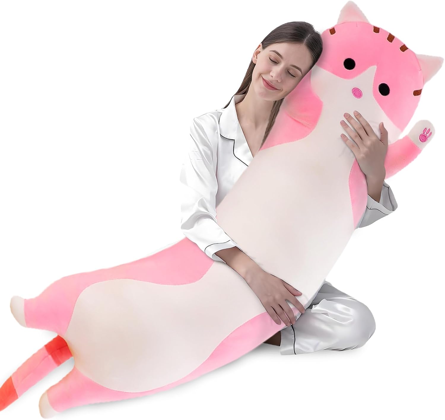 shangman Lovely Plush Cat Doll Cute Cartoon Soft Stuffed Kitten Pillow Long Throw Sleeping Pillow Doll Toy Gift for Kids Girlfriend…