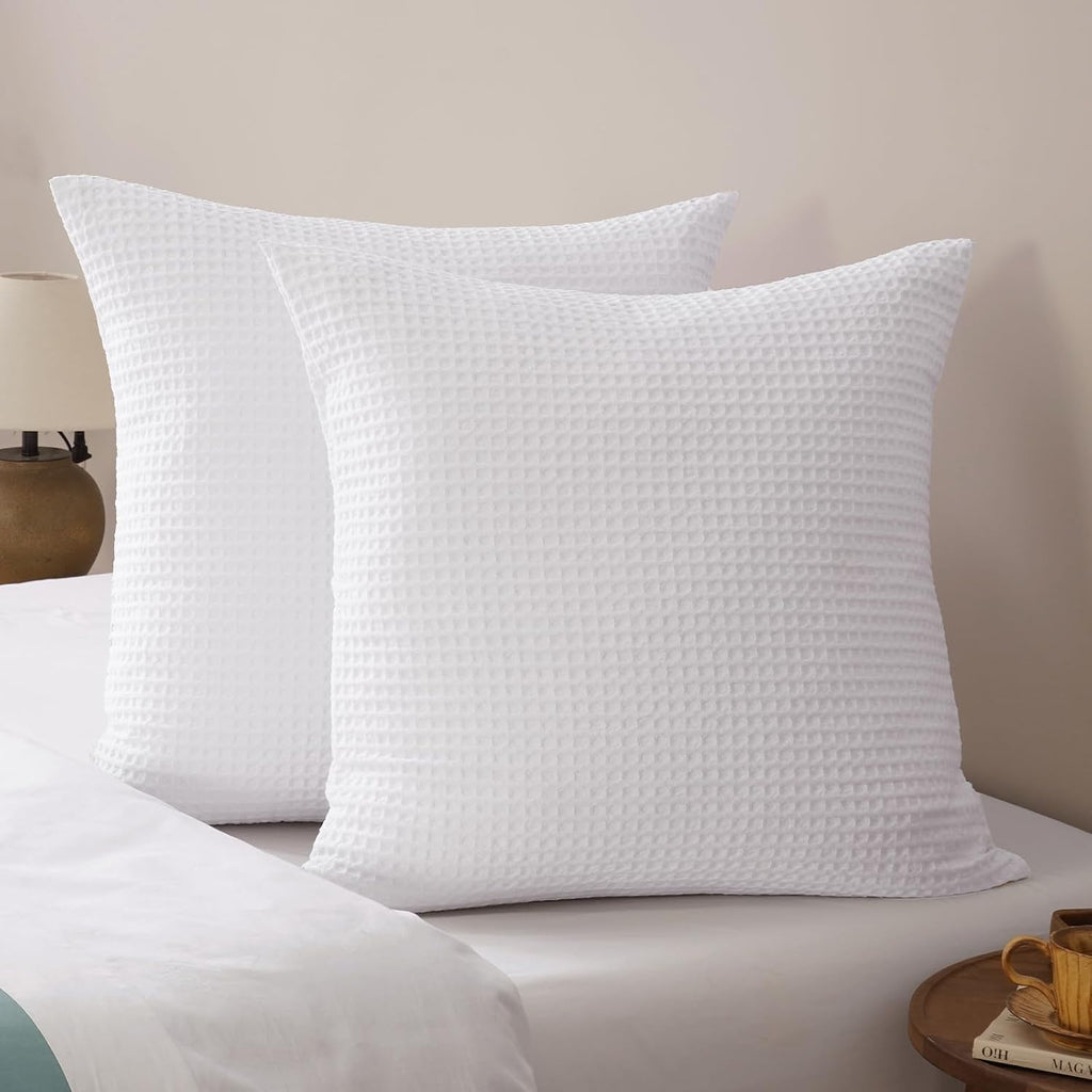Phf Ultra Soft Waffle Weave Euro Shams Pillow Covers, No Filling, 2 Pack 26" x 26" Bed Cushion Covers, Breathable & Skin-Friendly Bed Pillo…