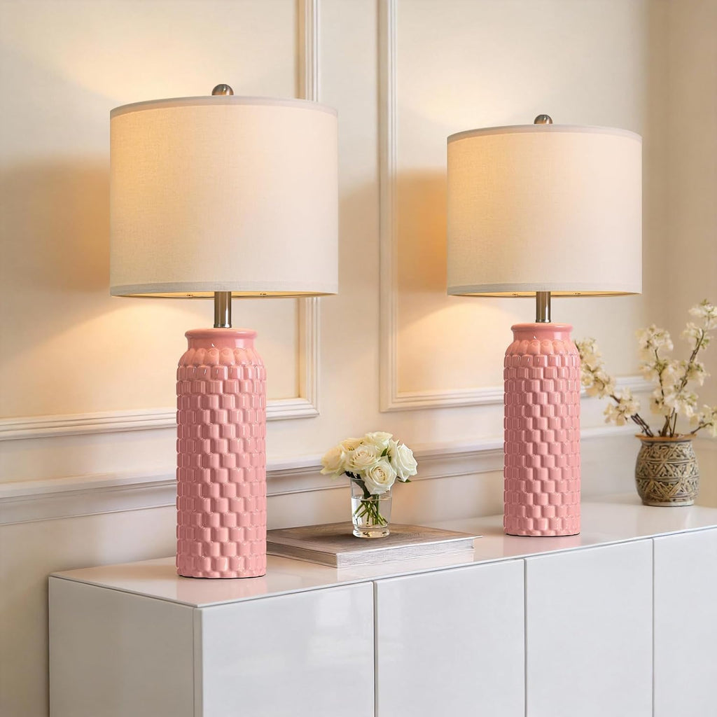 USumkky 27" Ceramic Table Lamps Set of 2 - Modern Farmhouse & Boho Style, Bedside Nightstand Lamps for Bedroom, Living Room End Table…