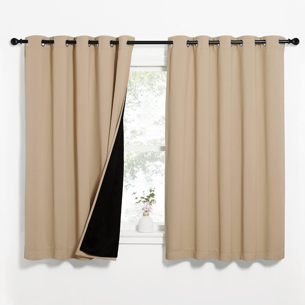 Nicetown Bedroom Full Blackout Curtain Panels, Super Thick Insulated Window Covers, Complete Blackout Draperies with Black Liner for Short…