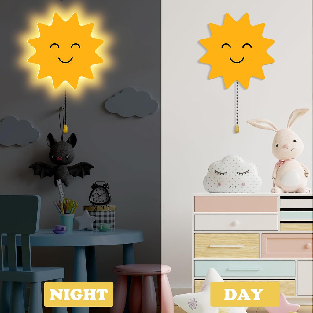 Aurelema Sun Night Light Wall Lamp Sleeping Nursery Lighting Cute Floating Battery Operated Hanging Lamp for Baby Boys Girls Bedroom Room…