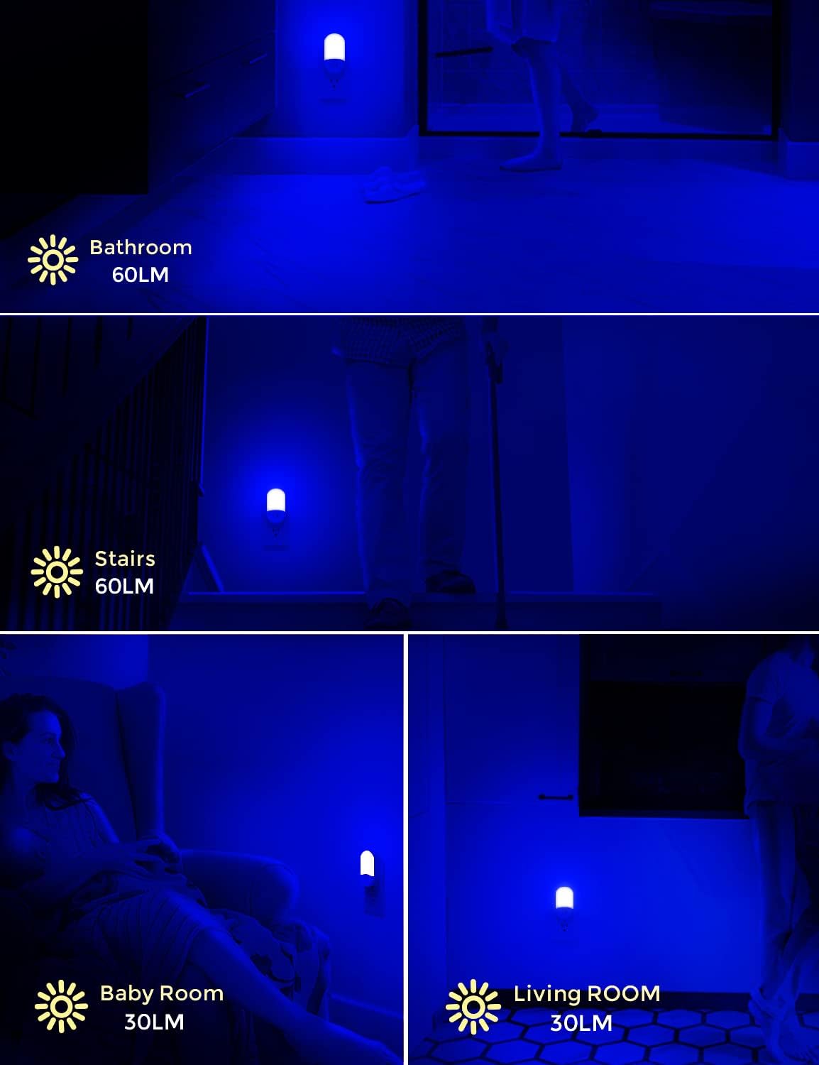 Blue Night Light Plug in, LOHAS Motion Sensor Blue LED Night Lights Plug Into Wall, Adjustable Brightness, 0.6W LED Night Lights for…