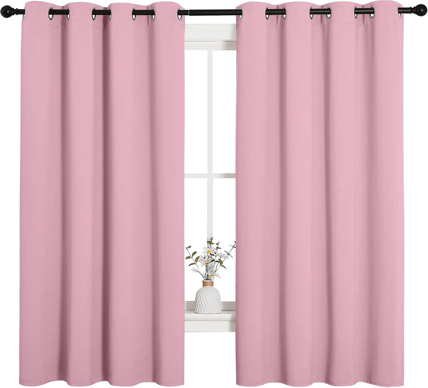 NICETOWN Bedroom Curtain Panels Blackout Draperies, Thermal Insulated Solid Grommet Blackout Curtains/Drapes (Crystal Pink, 1 Pair, 55 by…