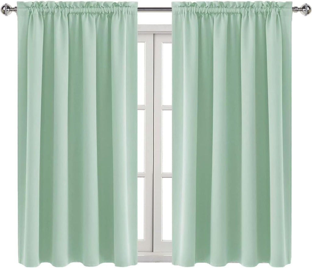 Dwcn Blackout Curtains Room Darkening Thermal Insulated Bedroom Curtains Window Curtain Panels, 52 x 54 inches Long, Set of 2 Light Green R…