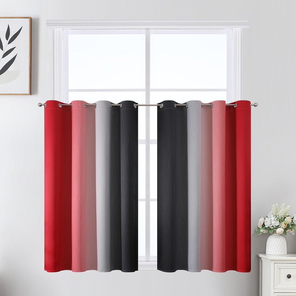 Estelartextiler Estelar Textiler Red and Black Ombre Short Blackout Curtains 36 Inch Long, Thermal Insulated Grommet Small Half Window Drap…