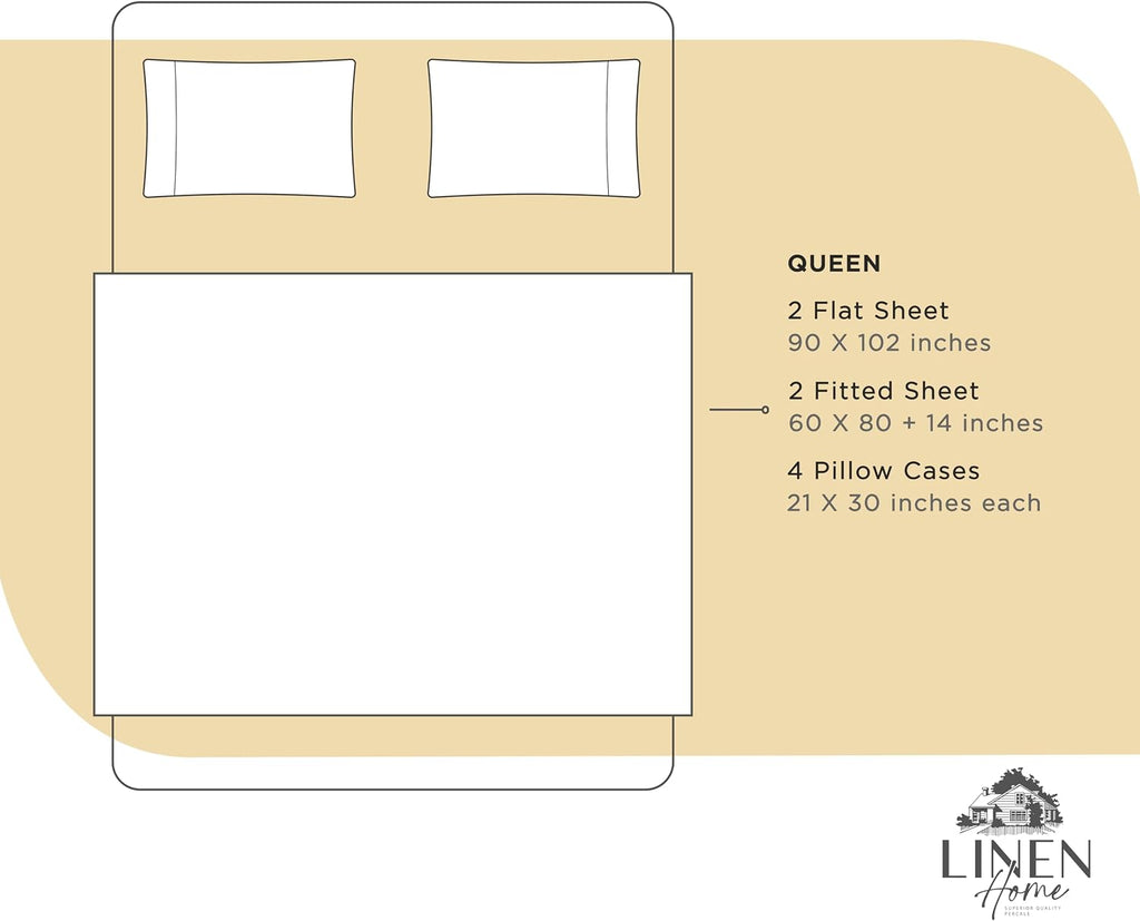 Linenhome Linen Home 2-Pack Queen Sheet Set, 100% Cotton Percale Bedding, 8-Piece Value Bundle, Deep Pocket Cooling Bed Sheets for Hot Slee…