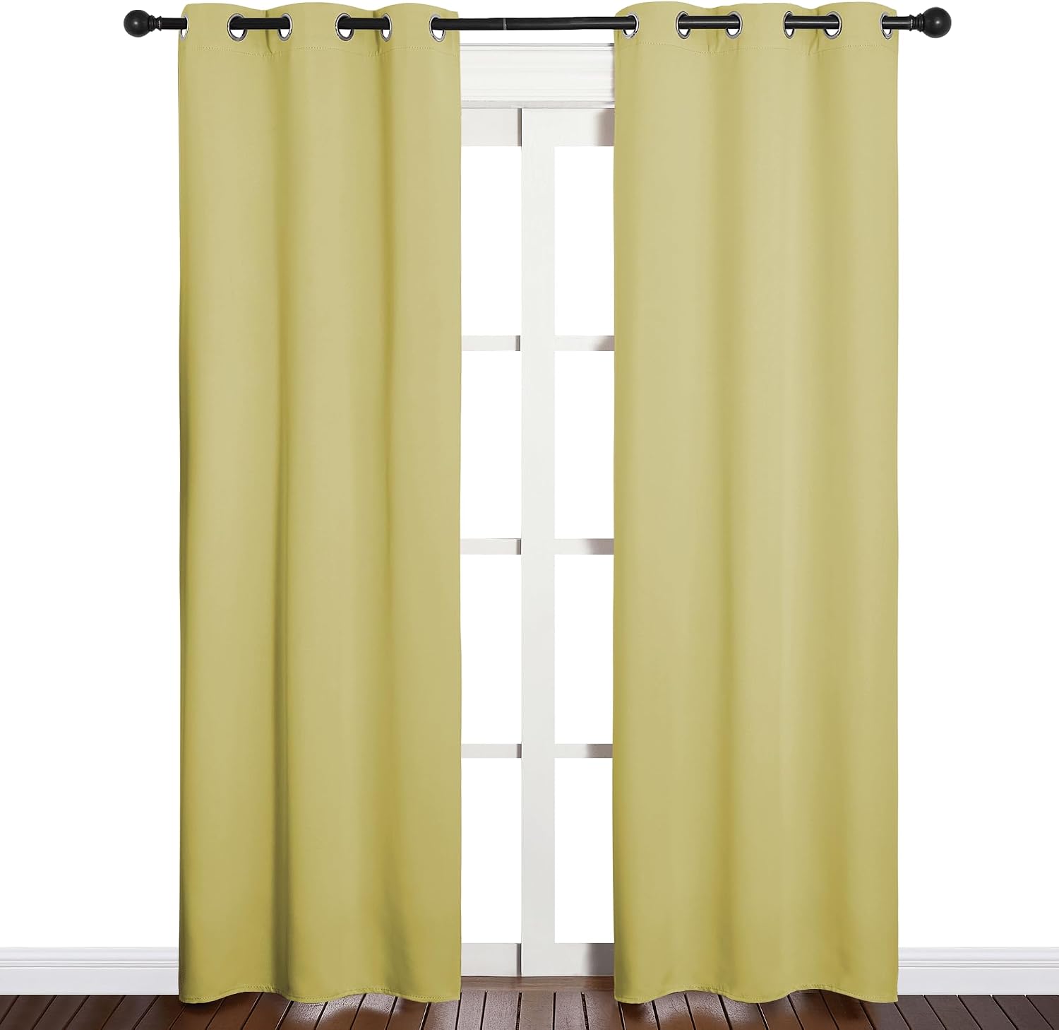 NICETOWN Window Curtain Panels, Thermal Insulated Solid Grommet Blackout Draperies/Drapes for Basement (Paler Yellow, 1 Pair, 34 by 84-inch)