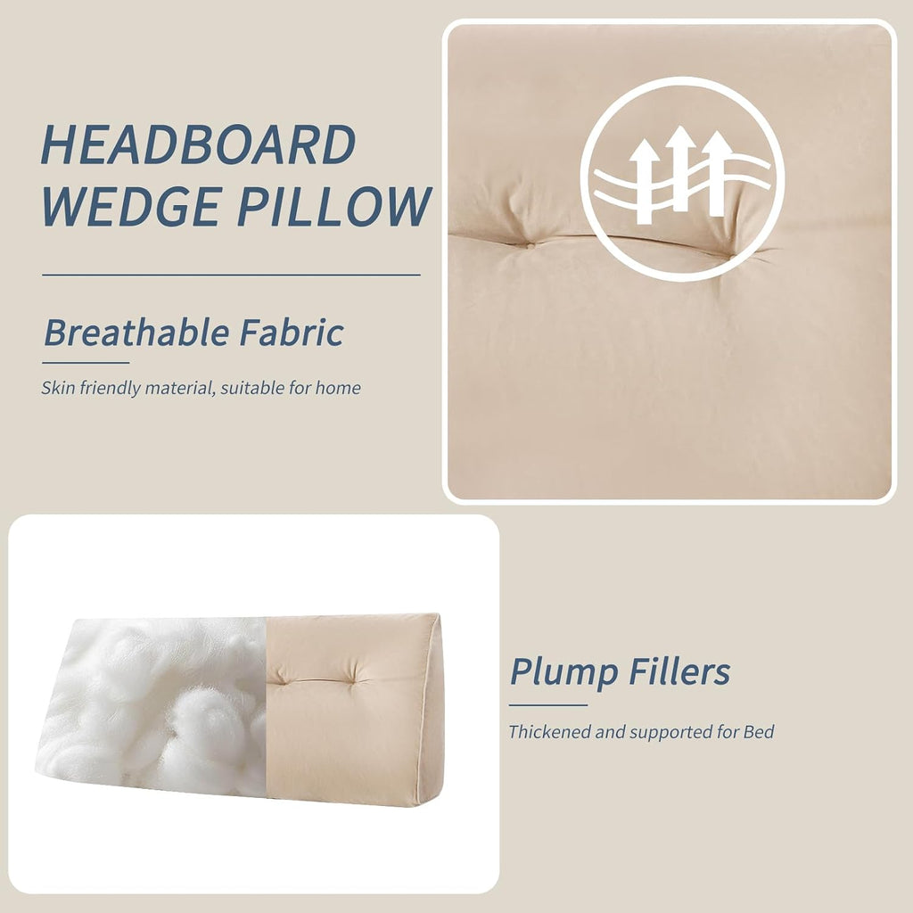 Headboard Wedge Pillows Full, Ergonomic Bed Triangular Headboard Pillow, Thickened Backrest Cushion for Reading in Dorm Bed Sofa, Beige…