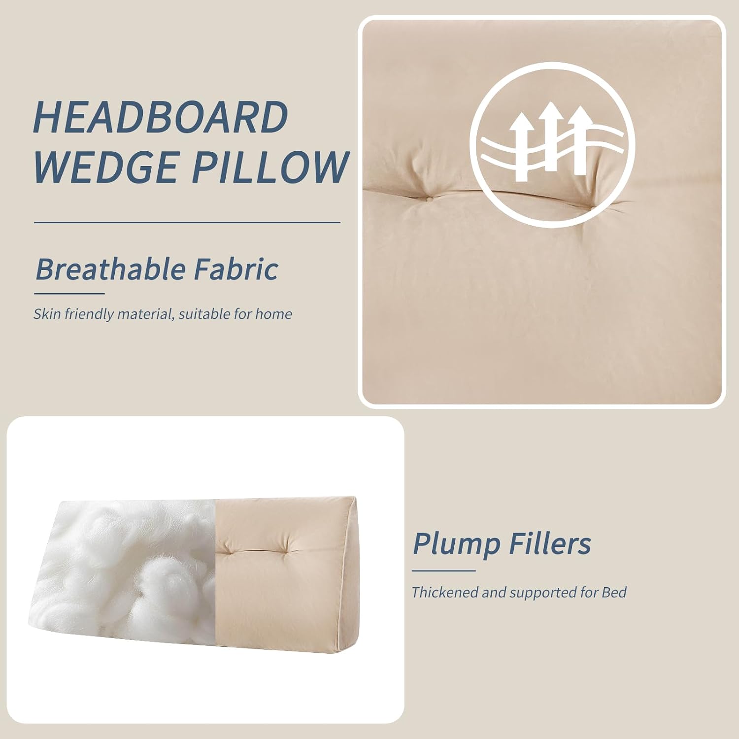 Headboard Wedge Pillows Full, Ergonomic Bed Triangular Headboard Pillow, Thickened Backrest Cushion for Reading in Dorm Bed Sofa, Beige…