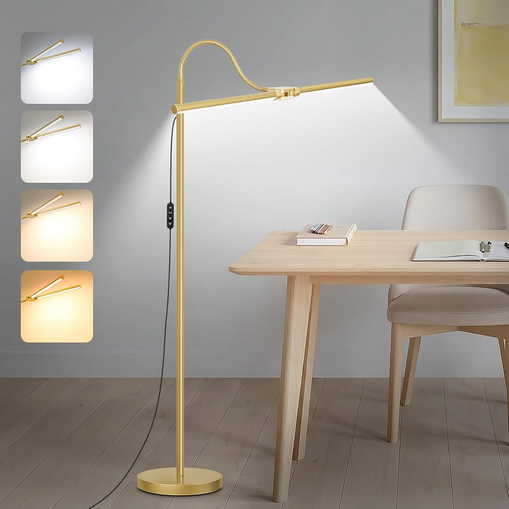 Gold Floor Lamp, 18W/2000LM Bright LED Floor Lamp for Living Room Office, Adjustable Gooseneck Dimmable Standing Task Lamp for Reading…