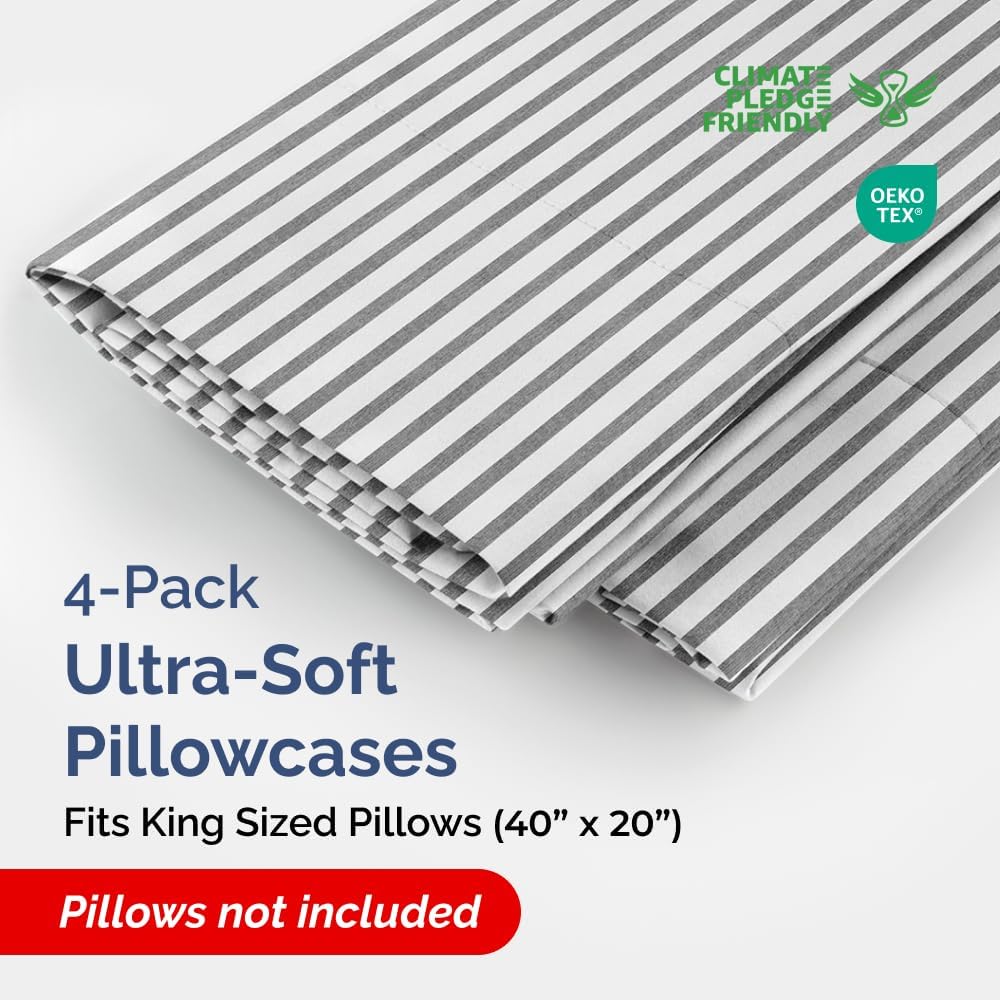King Pillow Cases Set of 4 - Ultra Soft Hotel Quality Pillowcase Covers - Comfy, Cozy & Wrinkle Free - Shrinkage and Fade Resistant…