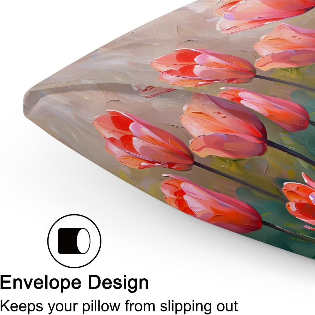 Beautiful Tulip Flower Satin Silk Pillowcase for Hair and Skin Pillow Cases King Size Soft Silk Pillow Case with Envelope Closure Print…