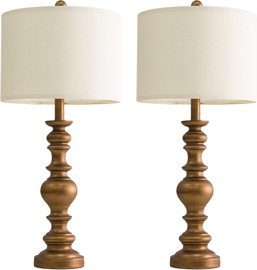 BOBOMOMO 27" Antique Gold Table Lamps Set of 2, Elegant Large Resin Lamps with Linen Shades, Gold Traditional Lamps for Bedroom, Living…