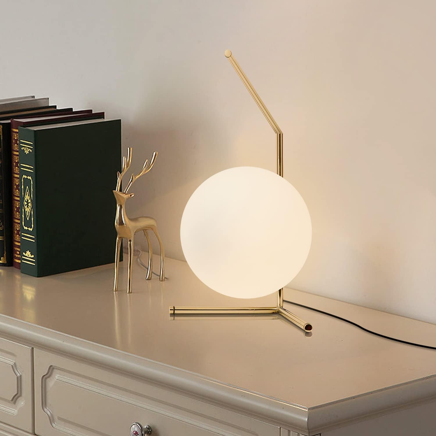 BOKT Mid Century Modern Brass Table Lamp Large Globe Ball Desk Lamp Brush Gold Metal Reading Lamp Industrial Bedside Nightstand Reading…