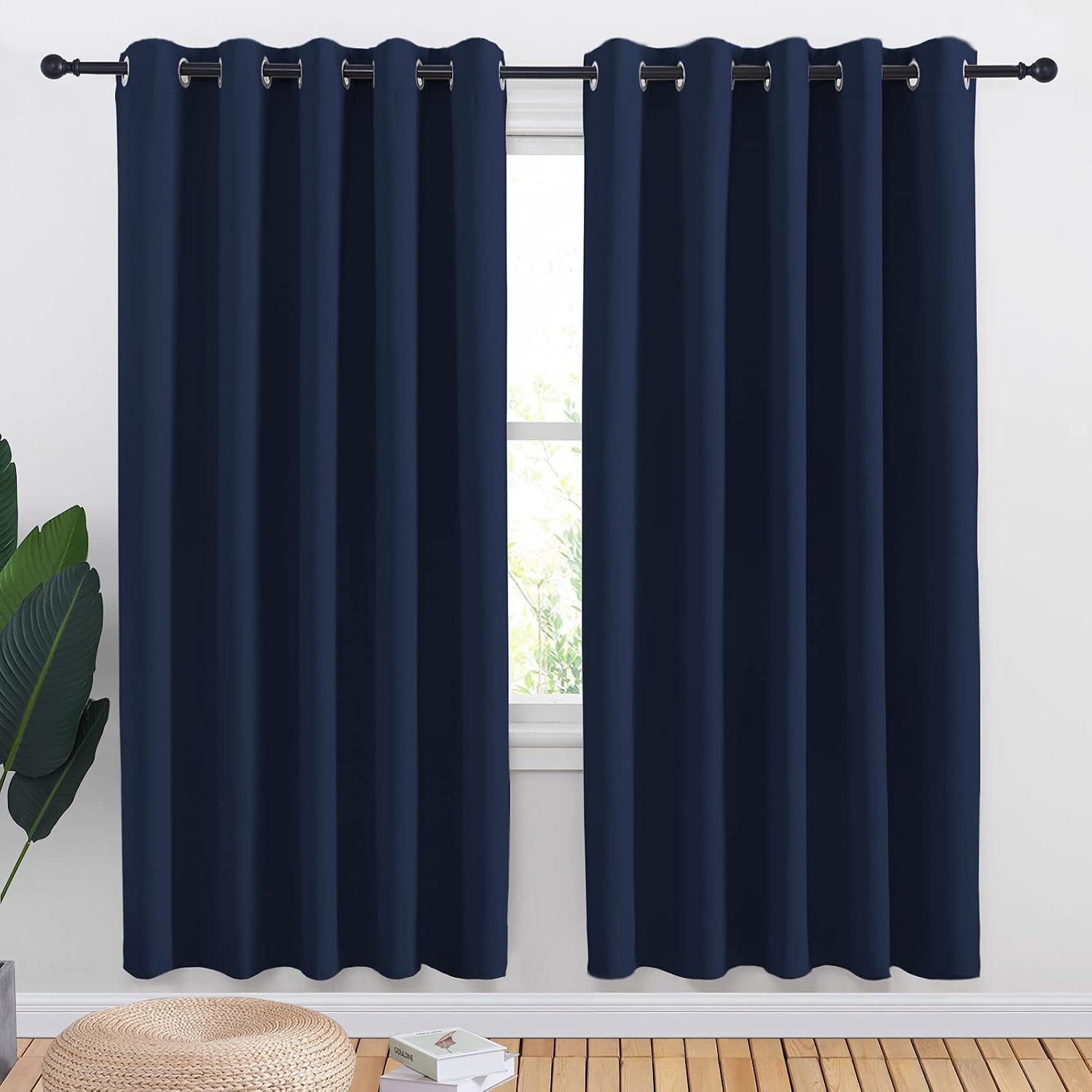 NICETOWN Blackout Curtain Panels, Window Treatment Energy Saving Thermal Insulated Solid Grommet Blackout Drapes/Draperies (Navy, 1 Pair…