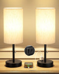 Fenmzee Plus Bedside Table Lamps Set of 2-3 Color Temperatures Pull Chain Lamp with AC Outlet Charging Port, Round Night Stand Lamps for…